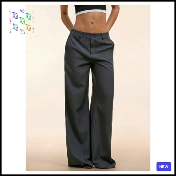 Low Rise Wide Leg Trousers Elegant Business Casual Work Slacks Chic Minimal - Picture 6 of 7